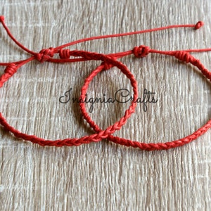 2x Red Braided Thin Bracelets, Couples Bracelet Set, His Her Bracelet Couples Jewelry His and Hers Red String of Fate Braided Waxed Bracelet