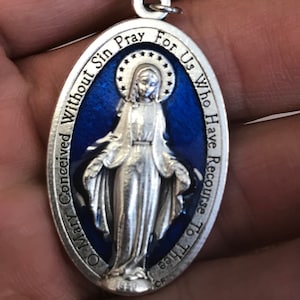 Big Blue Miraculous Medal 1.75 Inch w/chain (English)