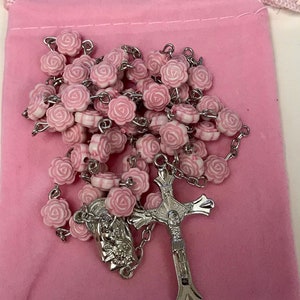 Pink Rosebud Rosary (Zinc Alloy)