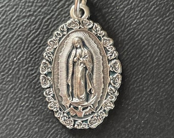Our Lady Of Guadalupe Rose Edged Medal 1 Inch W/Chain
