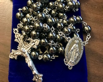 8mm Miraculous Medal Hematite Rosary