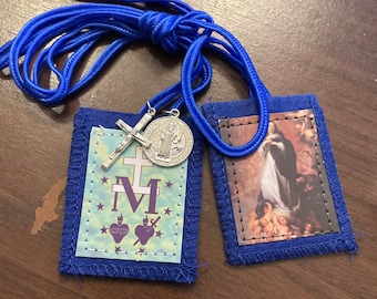 Blue Immaculate Conception Scapular W/Crucifix and St. Benedict Medal