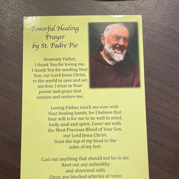 St. Padre Pio Prayer Card For Powerful Healing