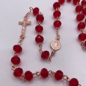Tangle Free - 19 inch Swarovski Crystal Rosary Rose Gold (Red)