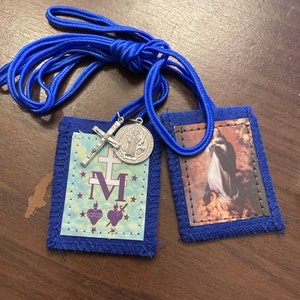 Blue Immaculate Conception Scapular W/Crucifix and St. Benedict Medal