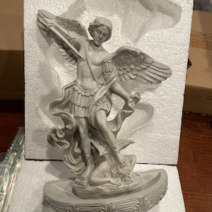 Gorgeous 9 Inch St. Michael The Archangel Holy Water Font (Stone finish Color)