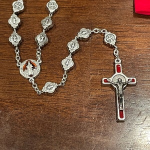 Special ALL Metal St. Benedict medal rosary (W/red accent)