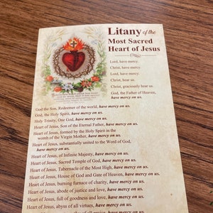 Litany of the Most Sacred Heart of Jesus Prayer Card (1 Card) 4x6 Inch