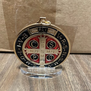 3.5 Inch Standing St. Benedict Medal Gold, Black & Red W/ Base