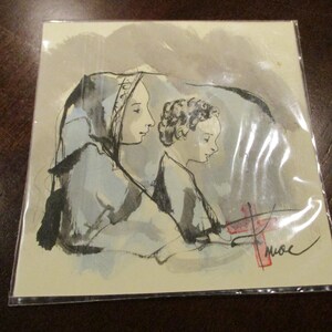Mother And Son Watercolor Art 3.5 x 3.5 inch (From Local Artist In Medjugorje) #3