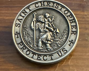 2 Inch St. Christopher Visor Clip Antique Silver Finish (Brand New)