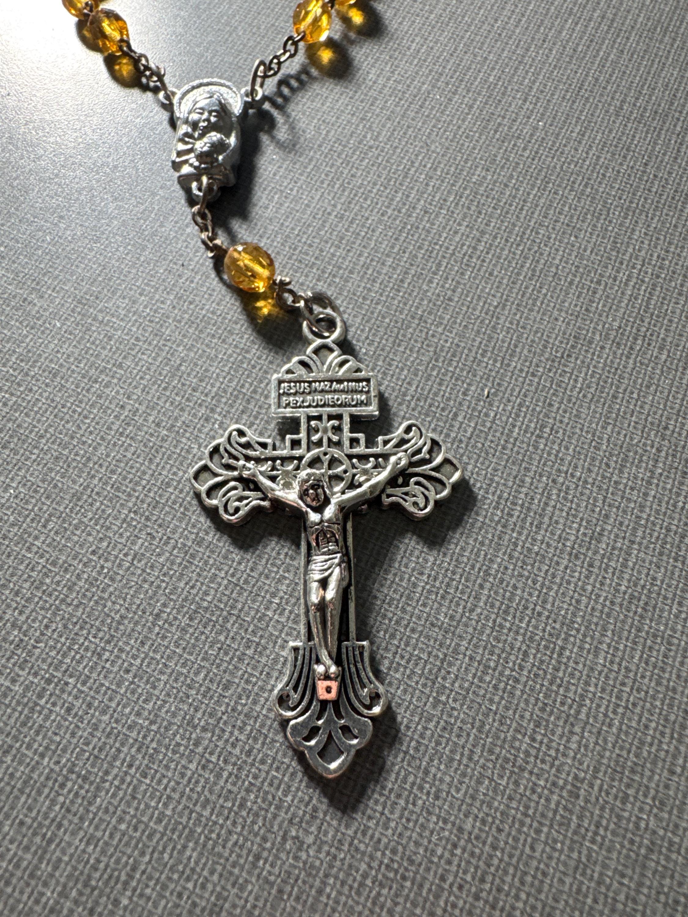 Single Decade Beautiful Topaz Rosary W/Pardon Crucifix