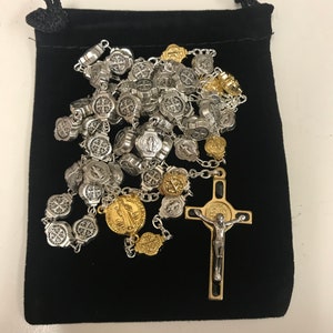 Special ALL Metal Gold/Silver St. Benedict Medal Rosary