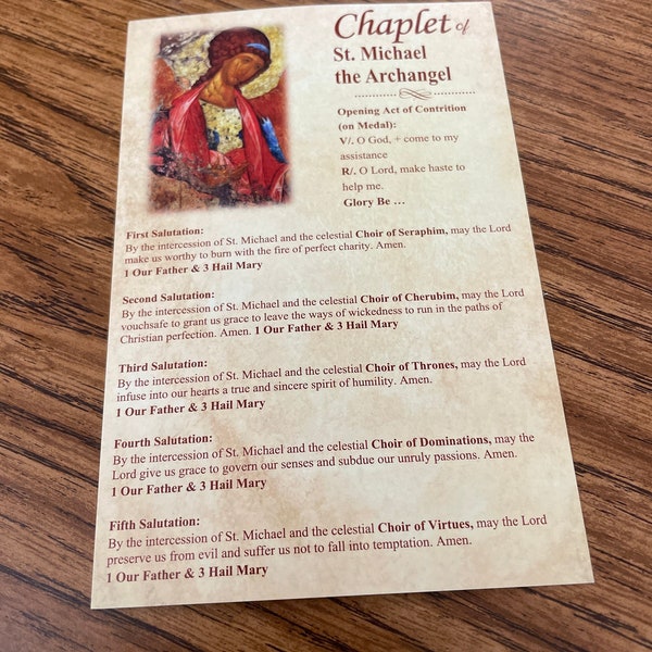 Chaplet of St. Michael the Archangel Prayer Card (1 Card) 4x6 Inch