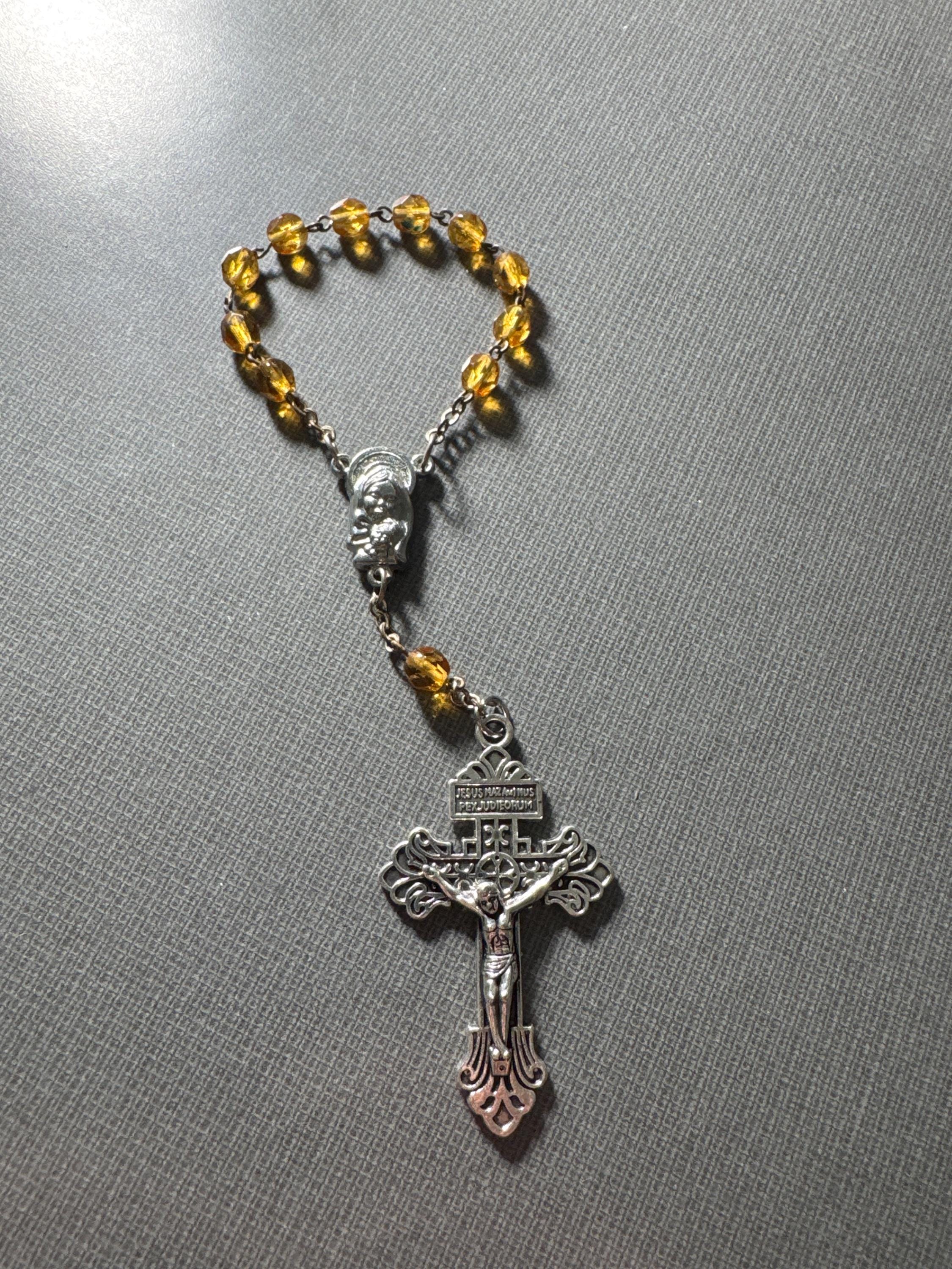 Single Decade Beautiful Topaz Rosary W/Pardon Crucifix