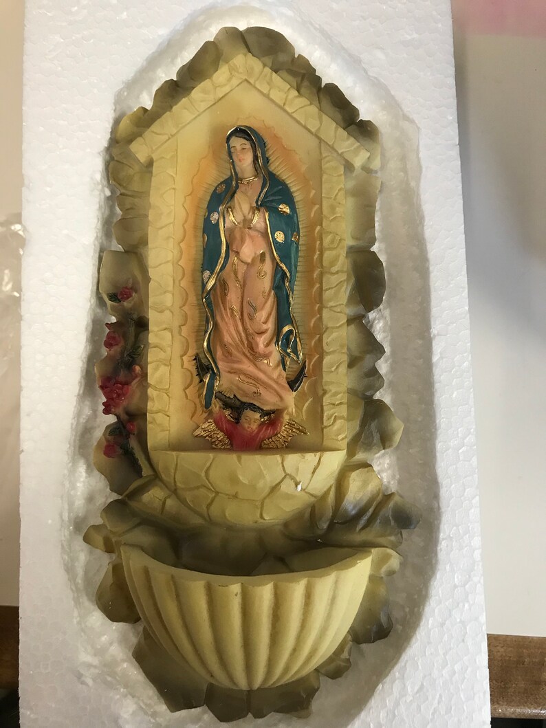 Gorgeous 9.75 Inch Our Lady Of Guadeloupe Holy Water Font image 1