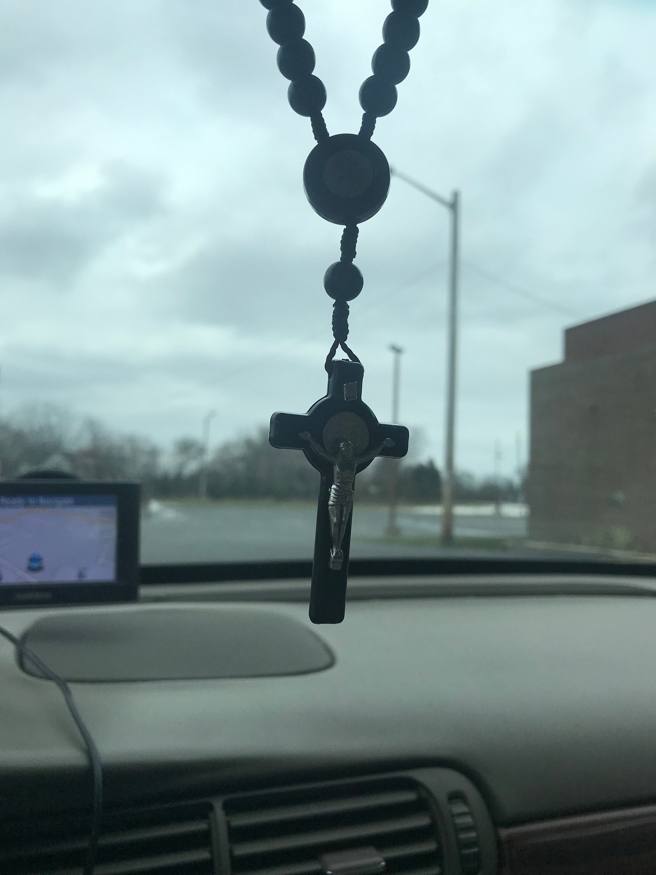 Auto Rosary For Rear View Mirror Black St. Benedict | Etsy