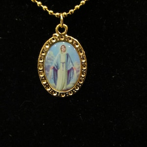 Gold Rimmed Miraculous Medal W/Chain (1.25 Inch)