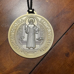XXL 5.25 Inch St. Benedict Medal Centered Silver & Gold Around The Edge W/Hanger