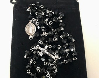 Noir Black Crystal Glass Beaded Rosary Gunmetal Eyepin Chain 8x6mm Q2 Feet 