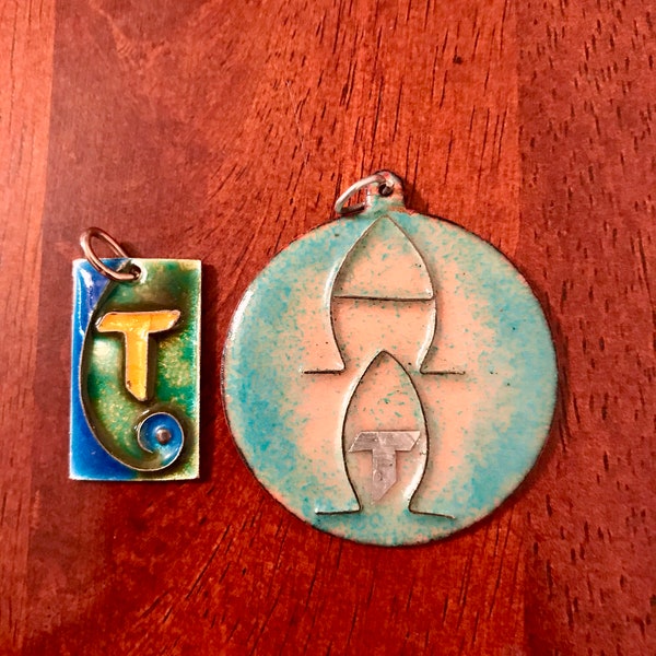 Vintage (2) Enameled Tau Medals