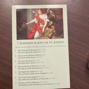 Seven Sorrows and Joys Of St. Joseph Prayer Card (1 Card) 4x6 Inch