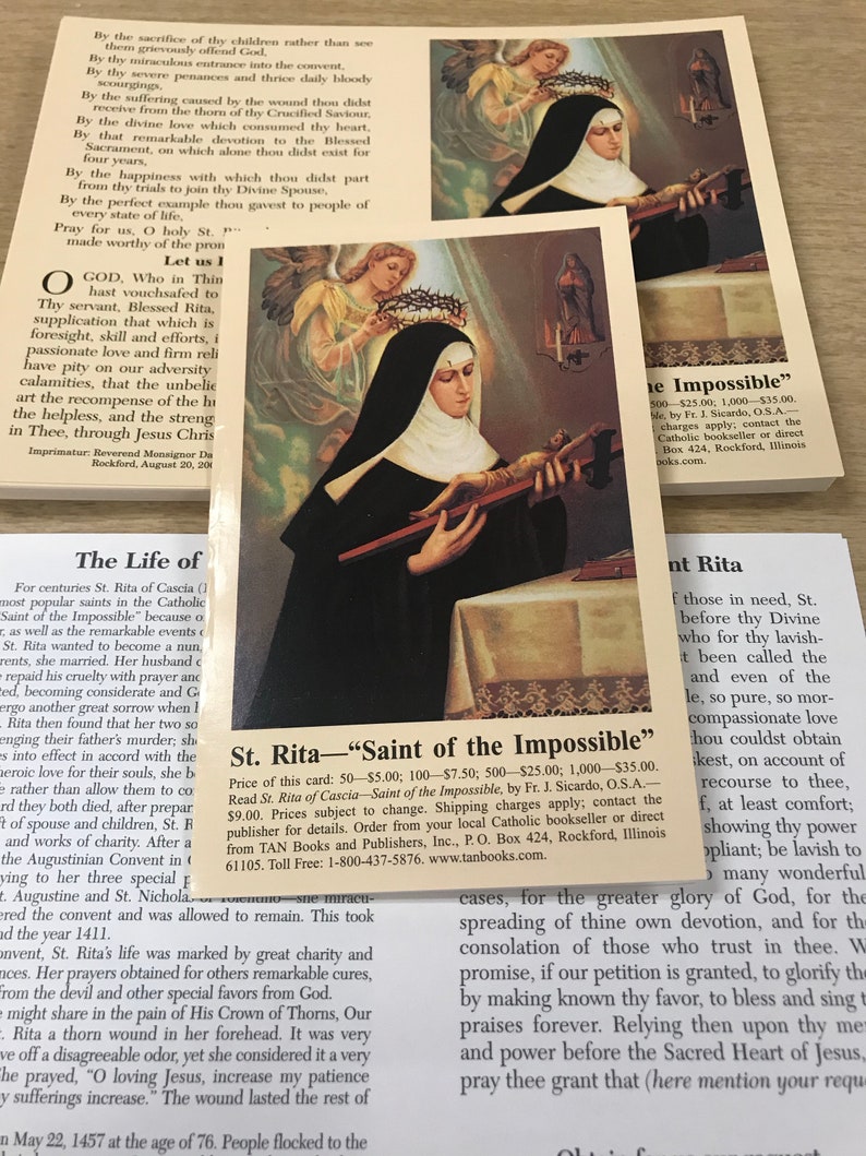 St. Rita 50 Pack of Prayer Cards | Etsy