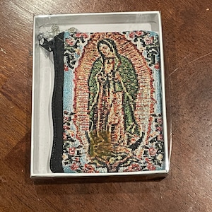 Our Lady Of Guadalupe Rosary Hand Knit 3x5 Inch Pouch W/Zipper