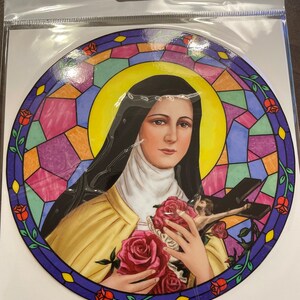 St. Therese The Little Flower Static Sticker Window Decal (5.75 Inches)