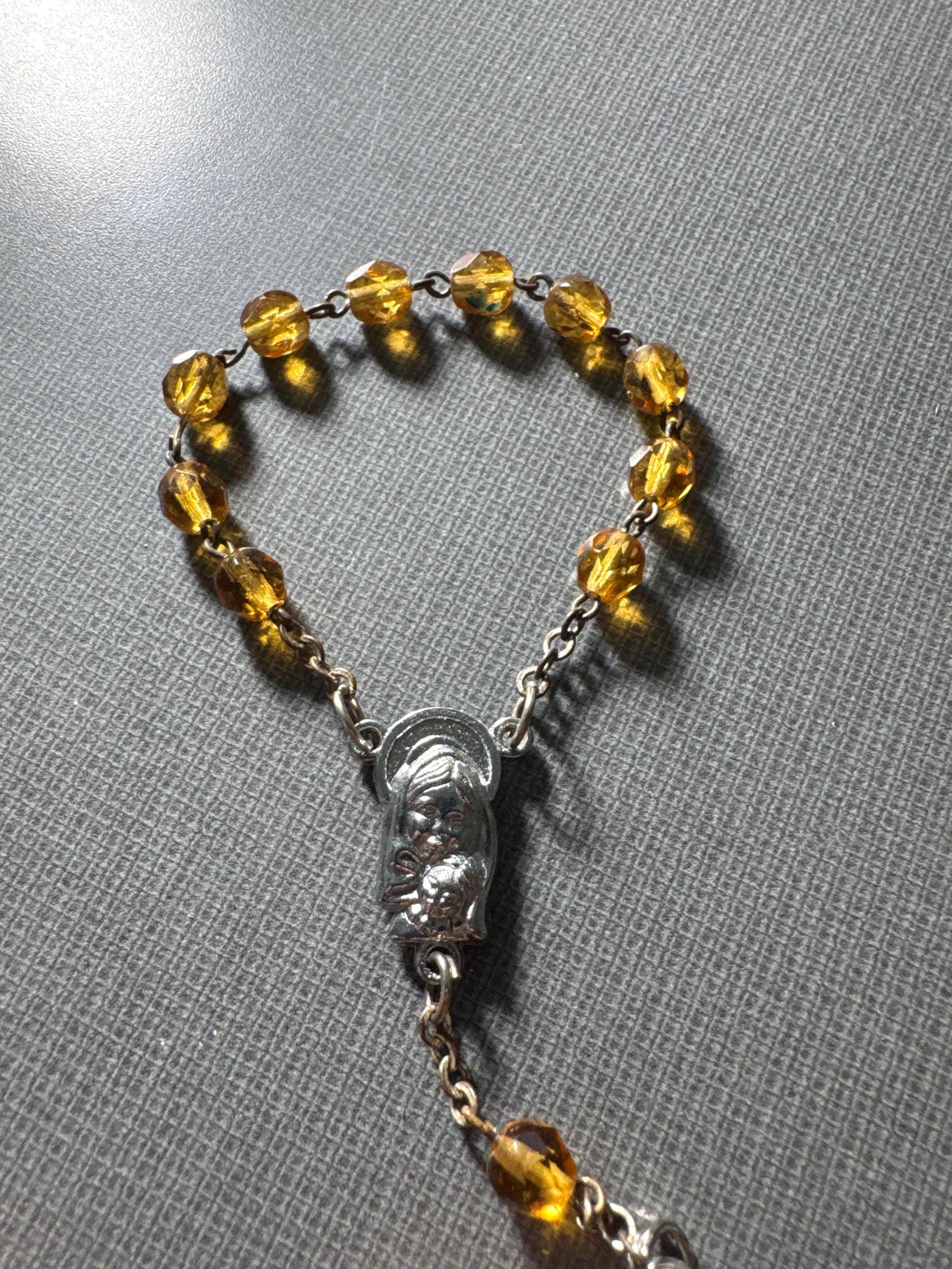 Single Decade Beautiful Topaz Rosary W/Pardon Crucifix