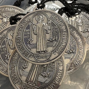XXL 5.25 Inch St. Benedict Medal (Antique Chrome) W/Hanger