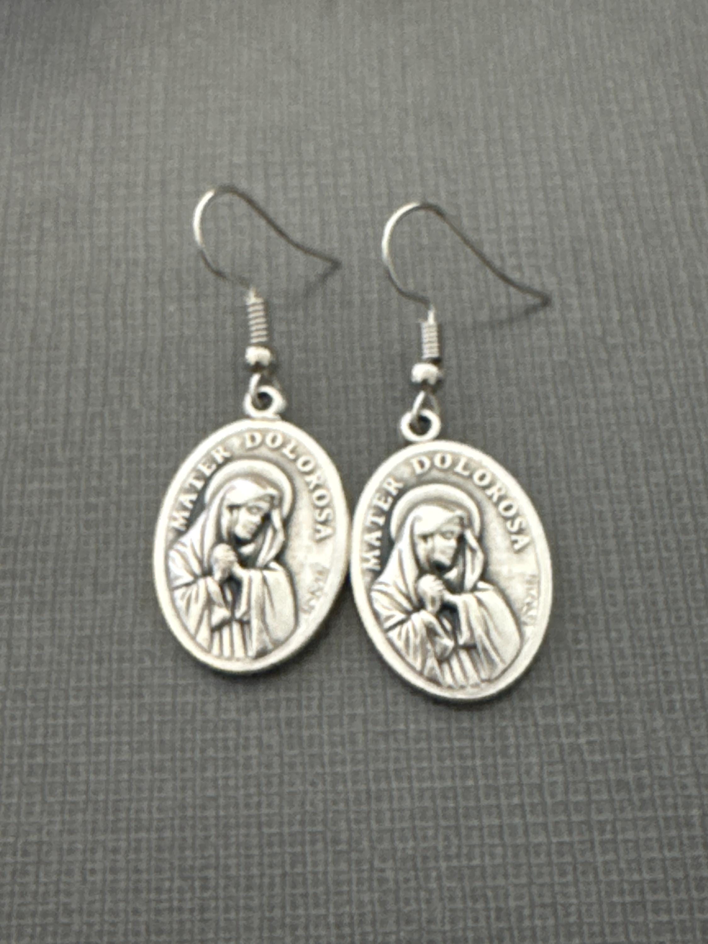 Our Lady Of Sorrows Medal 1 Inch Earrings