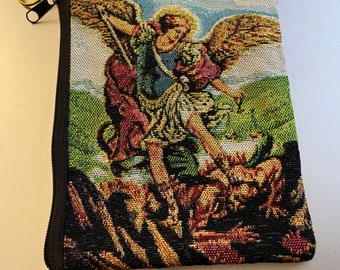 St. Michael Adoration Rosary Hand Knit 6x4 Inch Pouch W/Zipper