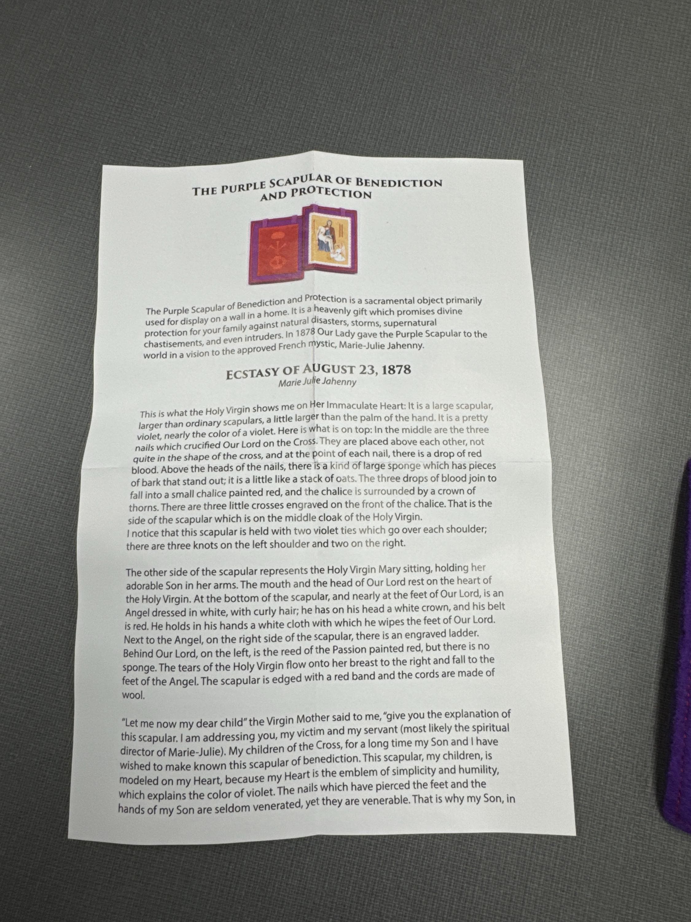 Large Purple Scapular (With Paperwork) 4.25 x 3.5 Inch Patch