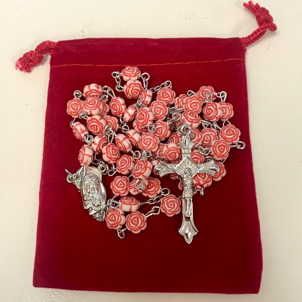 Red Rosebud Rosary (Zinc Alloy)