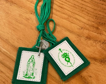 Green Traditional Scapular (Green Logo) W/Crucifix and St. Benedict Medal