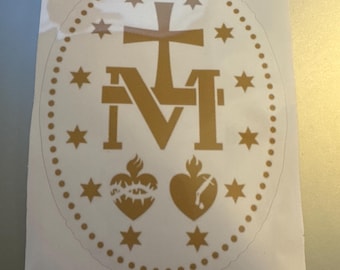 Gold And White Miraculous Medal Decal (6 Inches)