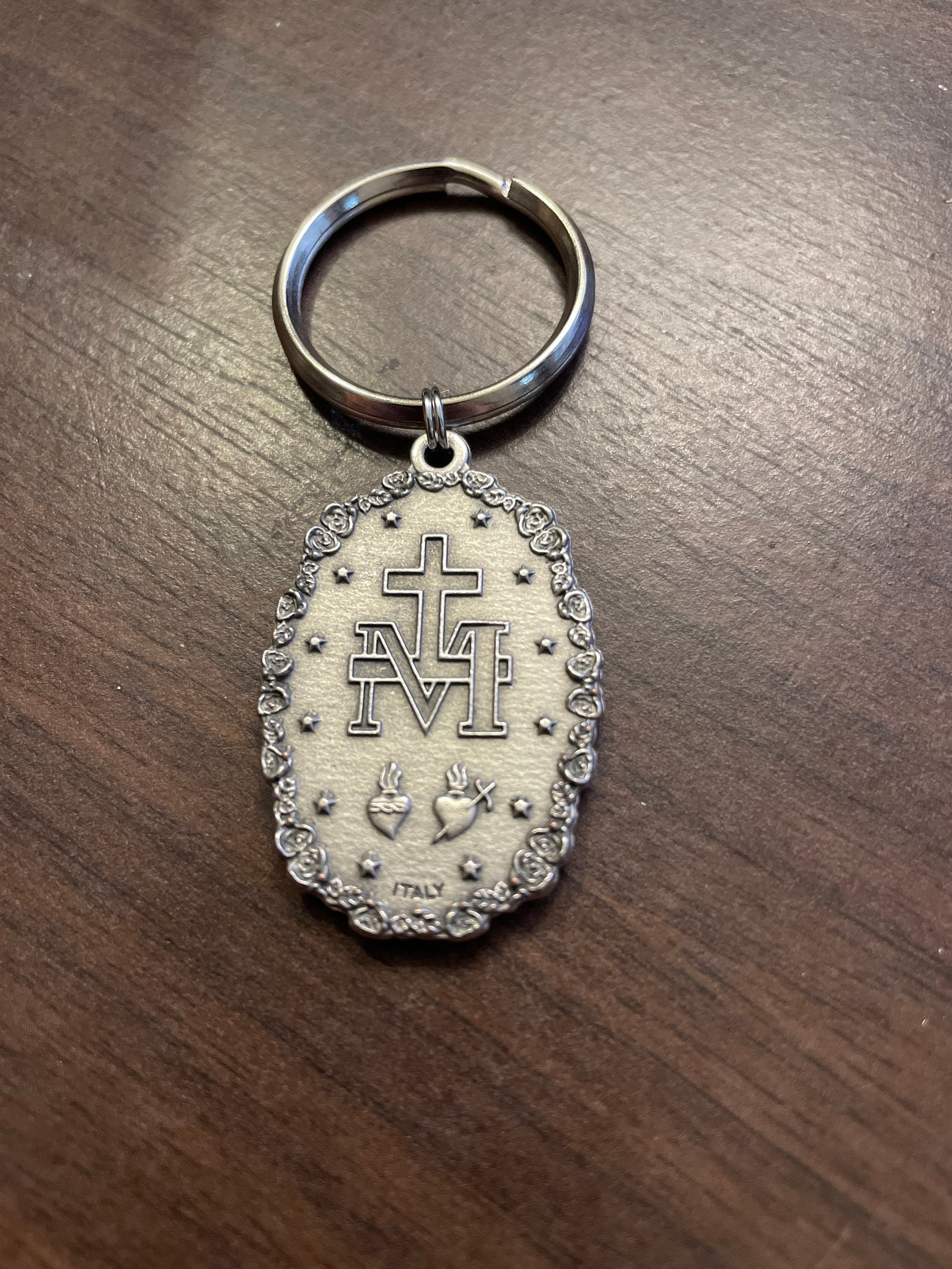 Latin Our Lady of Grace Rose Edged Medal Key Chain (medal is 1.75 ...