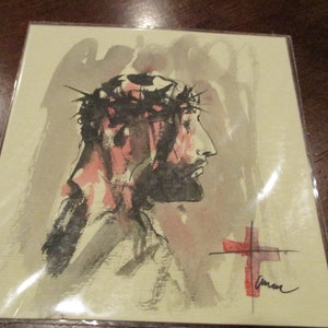 Passion Of Christ Watercolor Art 3.5 x 3.5 inch (From Local Artist In Medjugorje) #11