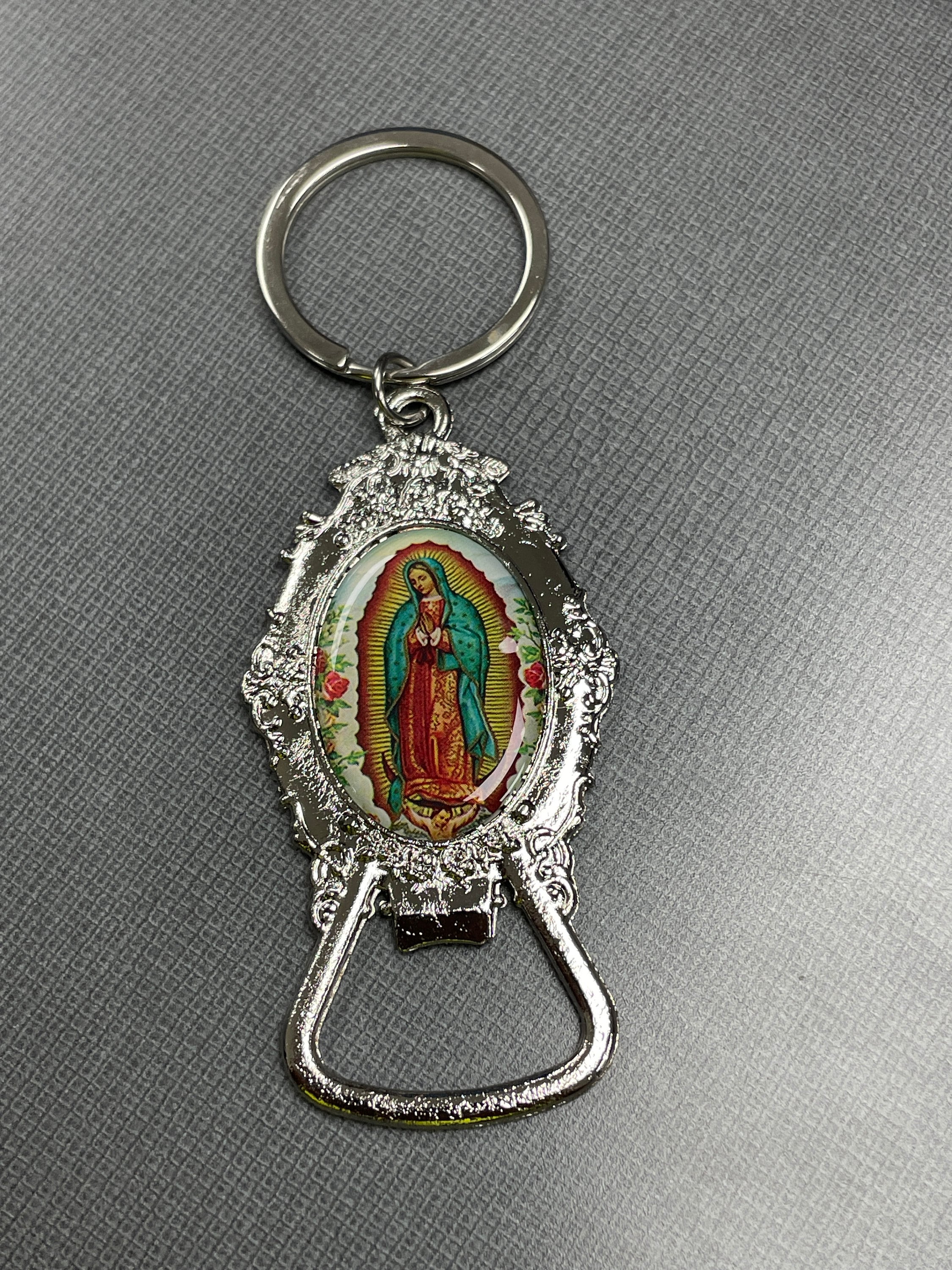 Saint Padre Pio & Our Lady Of Sorrows Keychain - Silver Key Shape With Color Images, Catholic Gift For Baptism, First Communion, Graduation - View #8