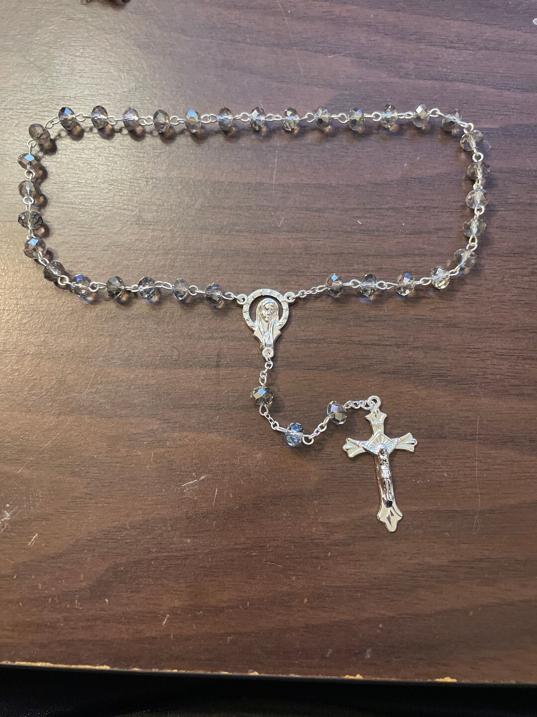 Clear Glass Miraculous Medal Jesus Rope (33 Beads) 