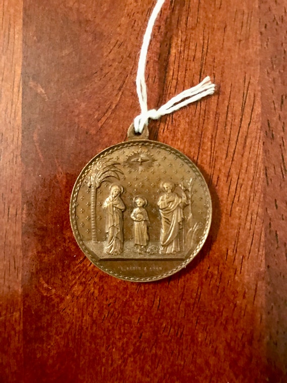 Vintage Bronze Holy Family Medallion