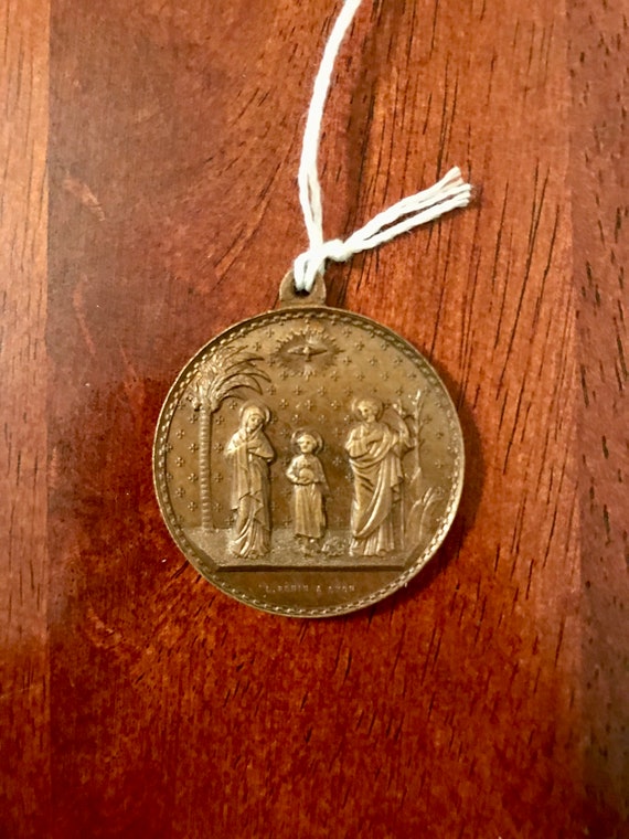 Vintage Bronze Holy Family Medallion Gem