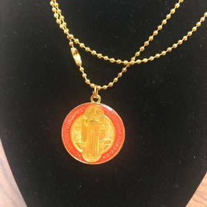 St. Benedict Medal Red, Blue and Gold 1.50 inch W/Chain