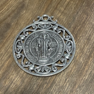 Ornate XL 4 Inch St. Benedict Medal (Chrome)