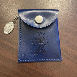Miraculous Medal Faux Blue Leather Rosary Pouch  (3x4 Inch)