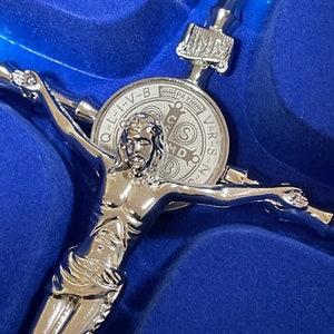 St. Benedict 10 Inch Silver Standing Crucifix Desk Cross