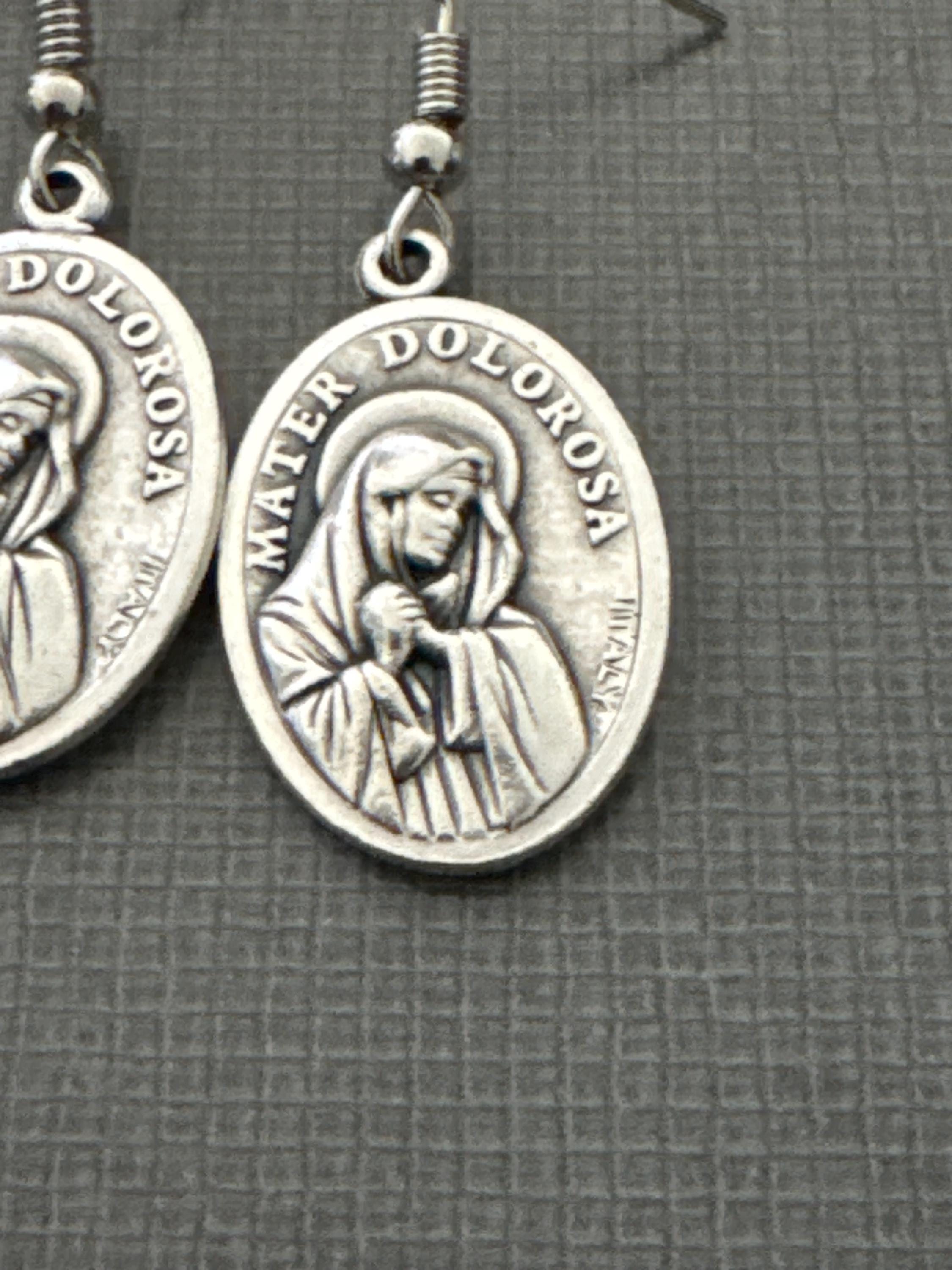 Our Lady Of Sorrows Medal 1 Inch Earrings