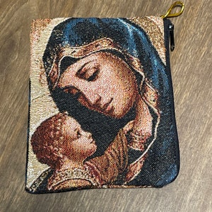 Madonna And Child Adoration Rosary Hand Knit 6x4 Inch Pouch W/Zipper