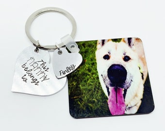 Personalised Photo Keyring, Hand Stamped Heart, Personalised Wording, This belongs to keyring